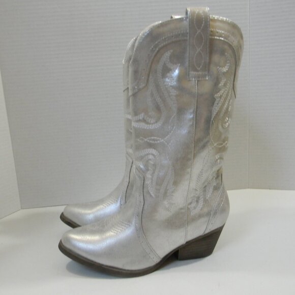 Sugar Womens Tammy Silver Embroidered Tall Cowboy, Western Boots Shoes NWT - Picture 3 of 12